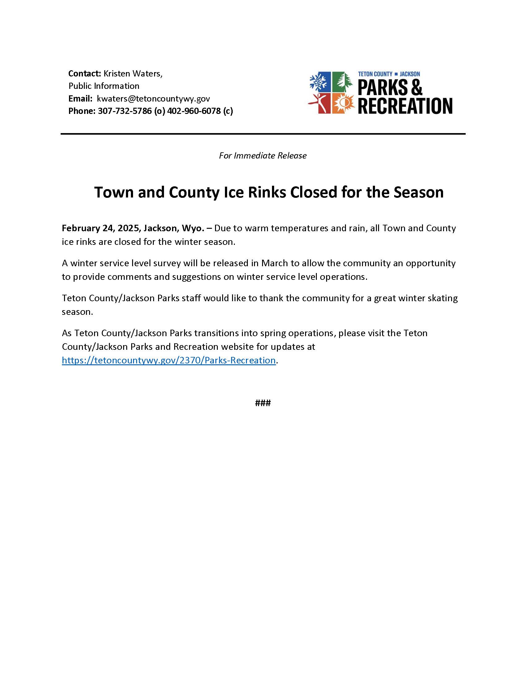 Ice Rink Closures 2025.02.24