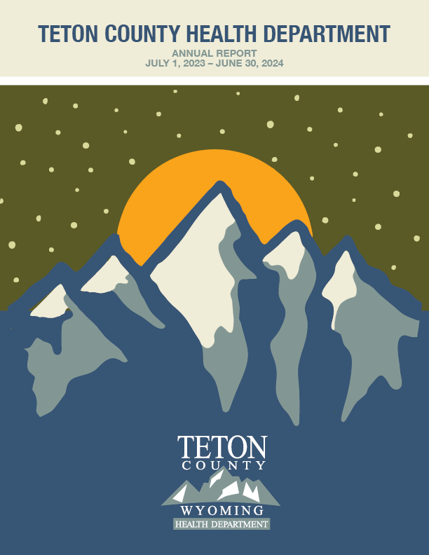 Graphic of Teton Mountain Range with the sun in the background. It is snowing.